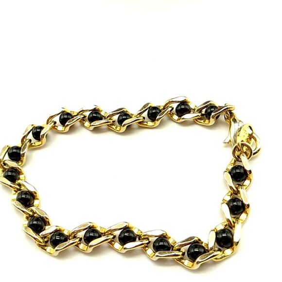 AVON Bracelet CAPTURED TREASURES Gold-tone Curb Link Faux Black Onyx Beaded Acce - Picture 1 of 12